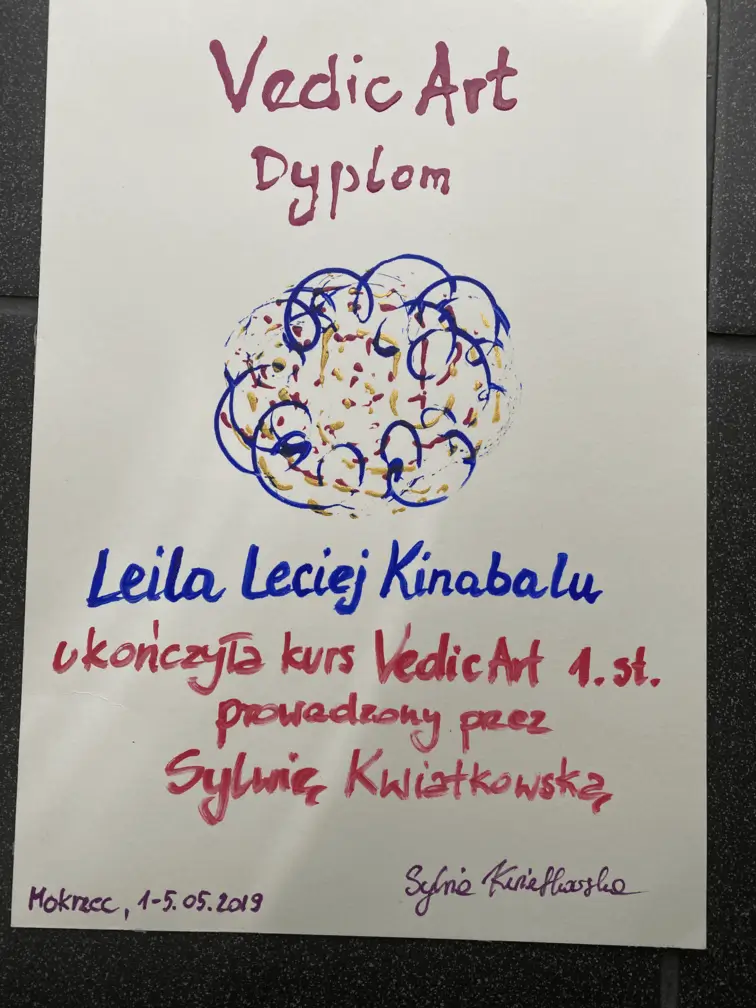 Dyplom ukończenia kursu VedicArt